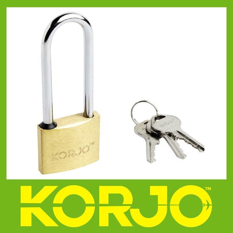 Korjo Solid Brass Padlock Luggage Long Shackle Lock, Travel