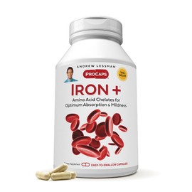 ANDREW LESSMAN Iron Plus 90 Capsules - 18mg Iron, 100% Pure Amino Acid Chelated Iron (Glycinate, Aspartate), Plus Vitamin C for Increased Absorption, Small, Easy to Swallow Capsules, No Additives