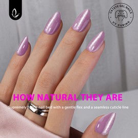 Lilac Cat Eye Press on Nails Short Almond Shaped, Sparkling Glazed Donut Extra Short Almond Nails Press ons Reusable Acrylic Nails 30Pcs 15 Sizes Fake Nails Kits, Shiny Glitter Glue on Nails Short