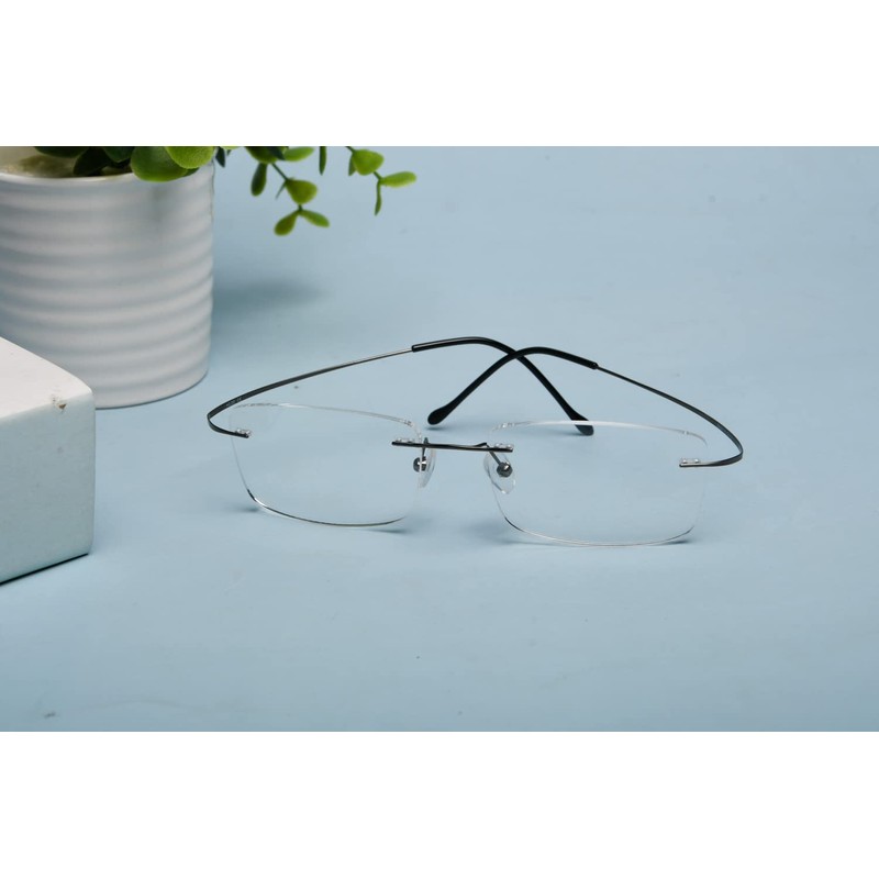 Eyekepper Titanium Rimless Reading Glasses Readers Men Women Gunmetal +2.5