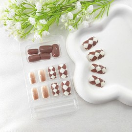 Medium Press on Nails Square Acrylic Gradient Nails Press ons with Silver Glitter Design Lattice Glue on Nails Glossy Fake Nails White Full Cover Cute Artificial False Nails for Girls 24Pcs