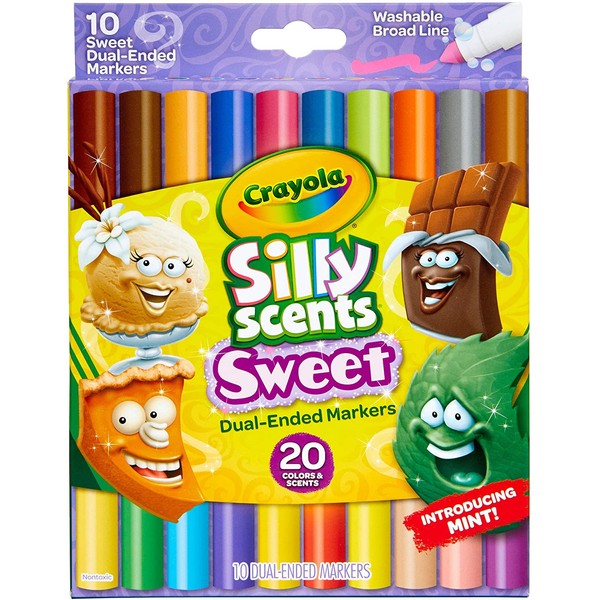 Crayola Silly Scents Dual Ended Markers, Sweet Scented Markers, 10 Count, Gift for Kids, Age 3, 4, 5, 6, Multi