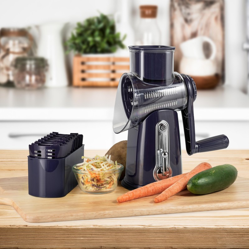 5-in-1 Rotary Cheese Grater with Handle – Stainless Steel Blades,