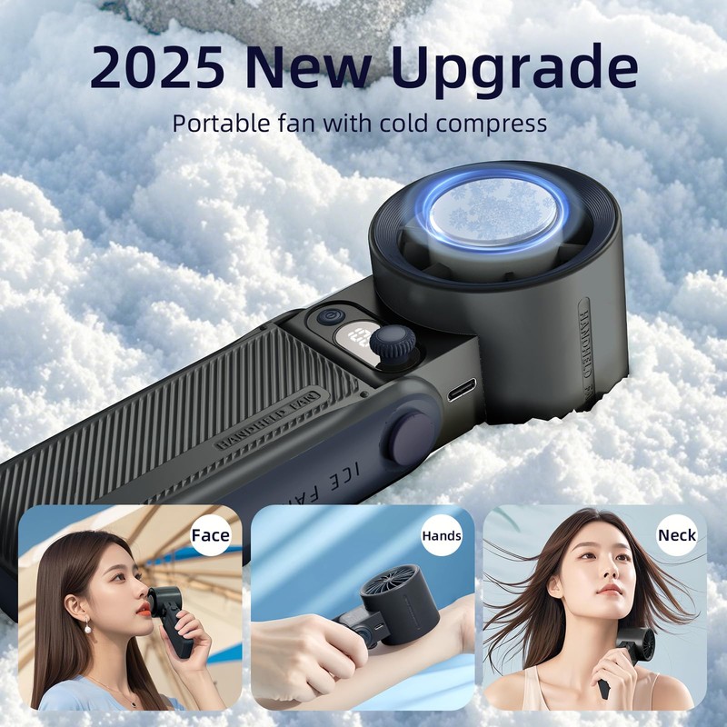 Handheld Fan with Ice Cooler,6000mAh Rechargeable Battery Operated Portable Fans,(1-199)Speed,90°