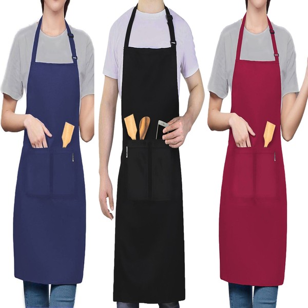 LEFUNDA® Pack of 3 Aprons, Waterproof Apron with 3 Pockets,