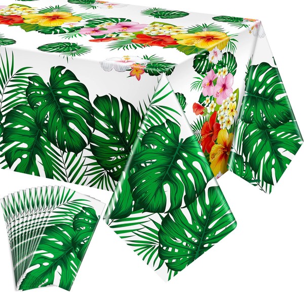 Tatuo Hawaiian Tablecloths Tropical Luau Table Covers Summer Party Decoration Palm Leaves Plastic Disposable Rectangular Aloha Tablecloth Large Tablecloth for Summer Cocktail Party Supplies (12 Pcs)