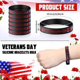 60 Pcs Bulk Veterans Bracelets Gift Patriotic Party Favors Poppy Lest We Forget Rubber Wristbands for Military Appreciation Men Women