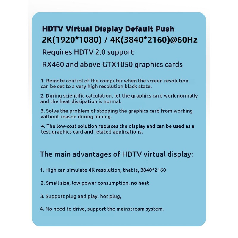 1 Pack 4K UHD HDR HDMI Dummy Plug, Virtual Monitor