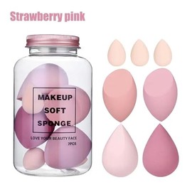 Conjunto de Esponjas Cosméticas (7 Piezas) Suaves para Maquillaje, Beauty Blenders para Líquidos, Cremas y Polvos (Rosa)