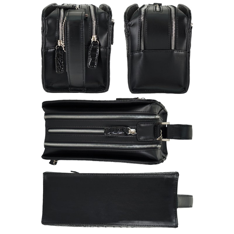 Bliss Leather Crocodile Embossed Cowhide Leather Second Bag, Double Zipper,