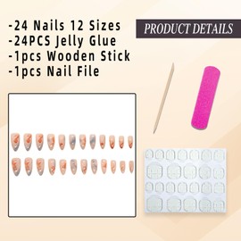 Jremg Goldfish Press on Nails Medium Almond Fake Nails with 3D Water Drops Designs Cute Blue Gradient Full Cover False Nails Glossy Summer Red Fish Glue on Nails Stick on Nails for Women Girls 24Pcs