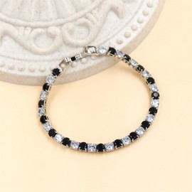 Mayfaith Exquisite and Charm Women's Platinum Jewelry Bracelets, Inlaid with Shine Black/white Bicolor Zircon Tennis Bracelets, Gift for Family Friends（Black-17CM