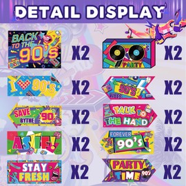 20 Pieces 90s Party Sign 90s Party Decorations Photo Booth Props Retro Hip Hop Party Sign 90s Theme Party Favors for Back to The 90's Adults Neon Throwback Birthday Party Supplies