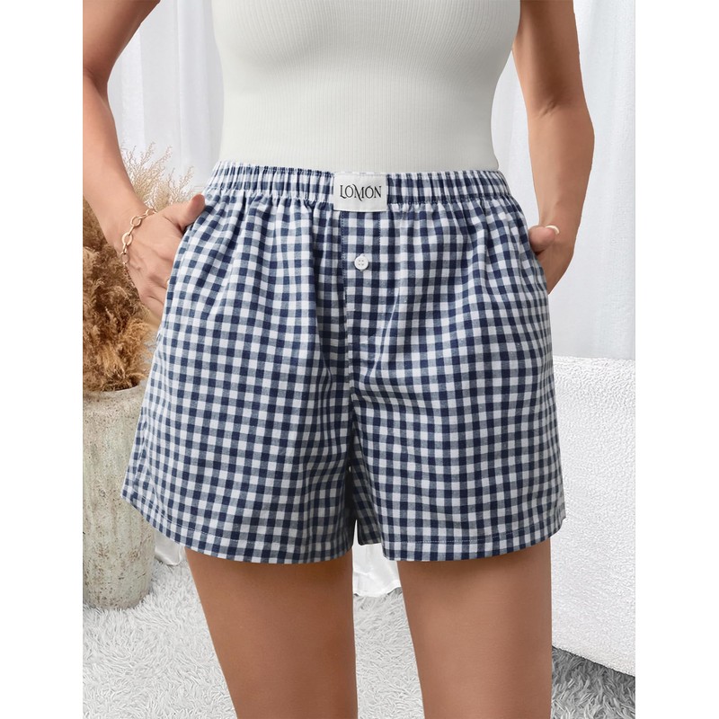 LOMON Boxer Shorts for Women Summer Gingham Cotton Pajamas 2025