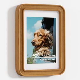 Axeman 4x6 Golden Sandalwood Picture Frames Matted to 3.5x5 with Tempered Glass for Wall Hanging & Tabletop Display, Vintage Solid Wooden Teak Photo Frame with Rounded Corners Perfect for Home Decor