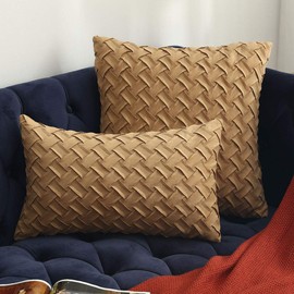 vctops Boho Basket Weave Pattern Decorative Throw Pillow Cover Super Soft Suede Solid Square Accent Cushion Case for Couch Sofa Car (Champagne,18"x18")