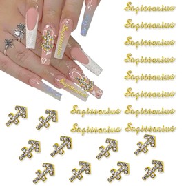 XEAOHESY 20 Pieces Gold Alloy Sagittarius Zodiac Nail Charms 10pcs Sagittarius Symbols Sign Charms for Nails 10pcs Sagittarius Words Nail Charms for Women Nail Art Decoration