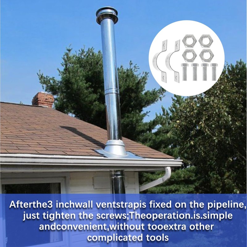 2 Pack 3 Inch Pipe Chimney Adjustable Wall Strap Pipe