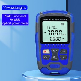 Portable Optical Power Meter A-M70 Fiber Optic Tester 10-Wavelength with RJ45 Network Test & LED Light, High Accuracy ±0.2dB, Mini Optical Multi-Meter with 500 Data Storage & User Calibration
