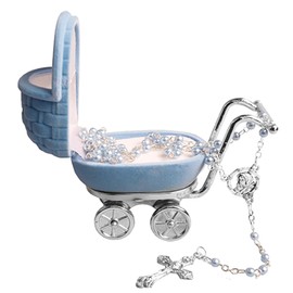 Widdle Gifts Christening Baptism Baby Pram Keepsake with Rosary - Blue 0112