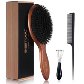 BESTOOL Hair Brush, Boar Bristle Hair Brush for Women Men Children, Beech Paddle Natural Boar Bristle Brush for Thin, Fine Hair, Improve Hair Texture (Beech)