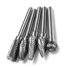 Bestgle 5 Pcs Carbide Burr Set, 6mm (1/4") Shank Tungsten Carbide Rotary Burrs Bits Double Cut Die Grinder Bits Rotary File Cutting Burrs, 10mm Cutting Edge Diameter