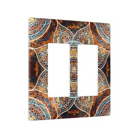 Bohemian Colorful Vintage Floral Mandala Flower Double Rocker Wall Plates 2 Gang Light Switch Cover Decorative Electrical Faceplate Switchplate For Kitchen Bathroom Bedroom Home Decor