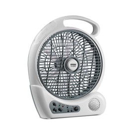 LUDGER 10" Rechargeable Fan with LED and FM Radio (EL-8210F), Portable, Long Battery life, 2 Speeds, USB Charge, AM/FM Radio, Rotatable Grill, Carrying Handle, Hunting, Camping