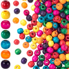 Pndeyo 100pcs 9x10mm Wooden Beads for Crafts, Colorful Round Large Hole Wood Hair Bead, Lightweight Wooden Spacer Beads for Macrame Necklace Bracelet DIY Craft Handmade Decor