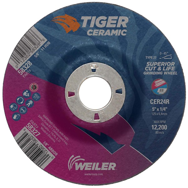 Weiler 58327 5 x 1/4 Tiger Ceramic Type 27 Grinding