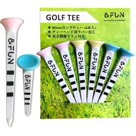 Golf Tee, Long Tee, Easy to Place Balls, Graduated, Distance 3.1 inches (80 mm), Pack of 6 & FUN (Pastel Colors)