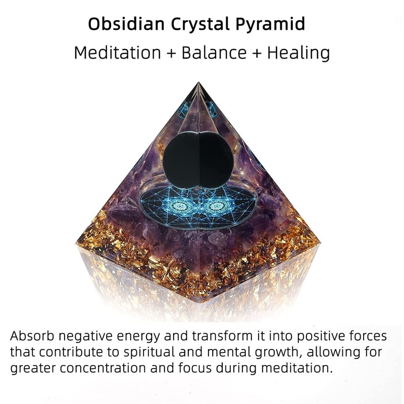 Besorgone Handmade Orgonite Pyramid for Positive Energy Obsidian Crystal Sphere