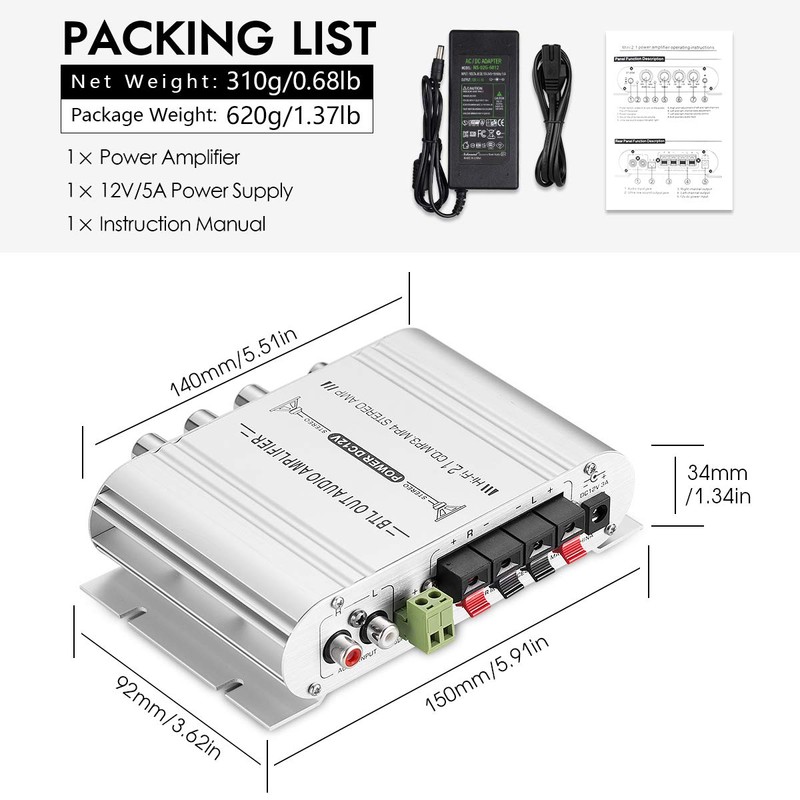 Mini HiFi Stereo 2.1 Channel Audio Amplifier for Home Car