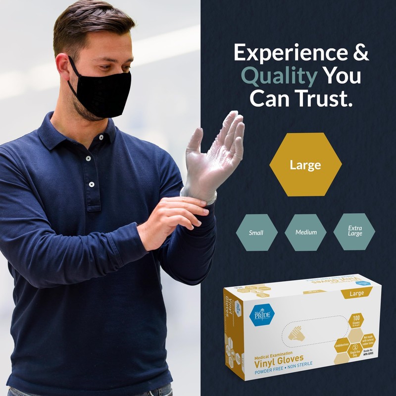 MED PRIDE Medical Vinyl Examination Gloves (Large, 100-Count) Latex &