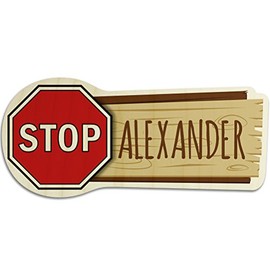 Wooden Door Sign with Name Alexander – Stop – Name Badge – Children's Nursery Wooden Wall Sign Plaque