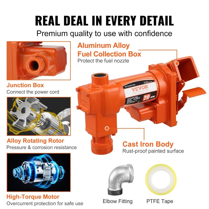 Fuel Transfer Pump 20 GPM 12V DC Cast Iron Gasoline