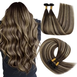 YoungSee U Tip Ombre Hair Extensions Brown Ombre Blonde U Tip Hair Balayage Utip Real Human Hair Extensions Brown Keratin Hair Extensions Real Human Hair for Women 18In 11g/s 50g