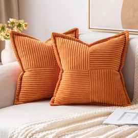 MIULEE Corduroy Cushion Covers Pack of 2 Decorative Modern Patchwork Throw Pillow Covers Soft Pillowcase Cushions for Home Spring decor Sofa Couch with Invisible Zipper 18x18 Inch Orange