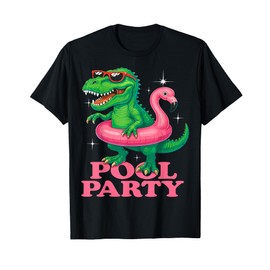 Pool Party Dinosaur Pink Flamingo Float Funny T rex Summer T-Shirt