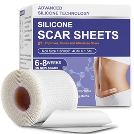 Silicone Scar Sheets, Advanced Medical Silicone Scar Tape(1.6"x 60"Roll-1.5M), Professional Grade Scar Removal Strip for Surgery, Tummy, Mouth, Face, C Section, Burn, Keloid, Acne Scars etc(white)