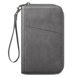 FINTIE Passport Holder Travel Wallet for Family 4-6, RFID Blocking Travel Document Organizer Clutch Bag for Passports, Business Cards, Credit Cards, Boarding Passes, Dark Gray