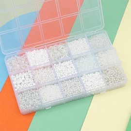 Basigeese Basigeese Mix 15 Color Glass Seed Beads Tube Beads Glass Bugle Beads Loose Kit for Jewelry Making DIY Craft Beading (Mix 15 Color,White)