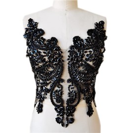 Handmade Rhinestones Lace Bodice Applique Sew on Beads Sequins Trimming Patches for Dress Clothing Accessories