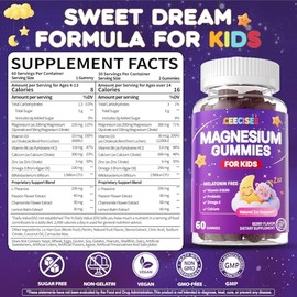 Magnesium Gummies Supplement for Kids 4+: Organic Chewable Supplement with Citrate Magnesium VitaminB6 D3 Zinc L-Theanine - Extra Strength Zzz Aid Ove