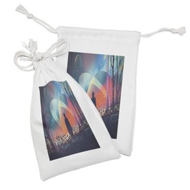 Ambesonne Fantasy Fabric Pouch Set of 2, Man Alone Under Vibrant Colored Reflections of Galaxy Planets Space Cosmos Art, Small Drawstring Bag for Toiletries Masks and Favors, 9" x 6", Multicolor