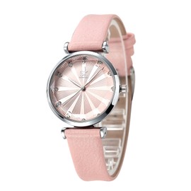SHENGKE Watches for Women Fashion Simple Women's Watch Creative Ladies Watch Waterproof Wrist Watch with Leather Band，Pink