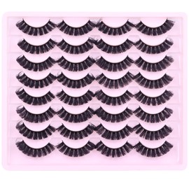 Russian Strip Lashes Natural Look False Eyelashes Fluffy D Curl Strip Eyelashes Wispy Thick Volume Fake Eye Lashes Cat Eye 16 Pairs ALICROWN