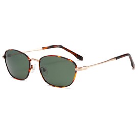 YAMEIZE Polarised Sunglasses for Women Men Oval Vintage Retro Small Round Polarised Sunglasses Metal Frame 90s Oval Glasses UV400 Protection, Leopard Green
