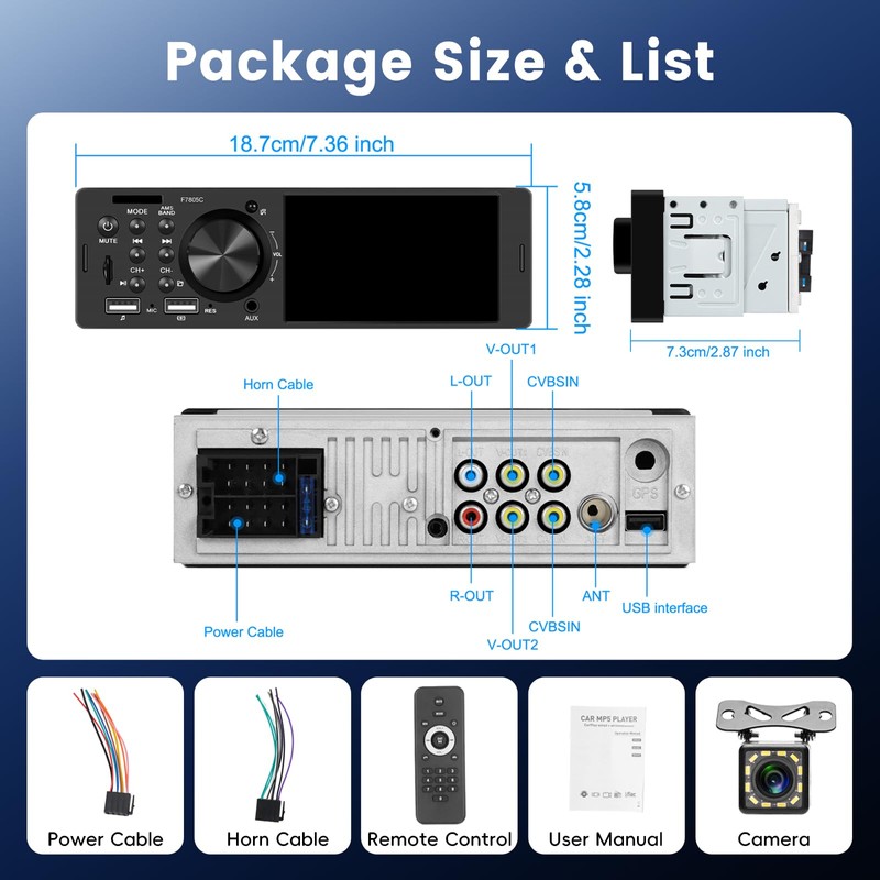 Single Din Car Stereo with CarPlay Android Auto, Touch Screen
