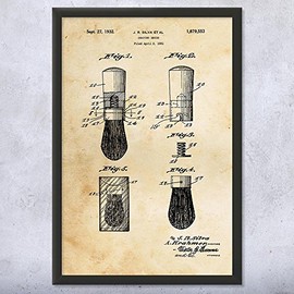 Framed Shaving Brush Print, Barber Shop Art, Barber Gift, Bathroom Decor, Stylist Gift, Salon Wall Art, Shaving Gift Vintage Paper (11x14)